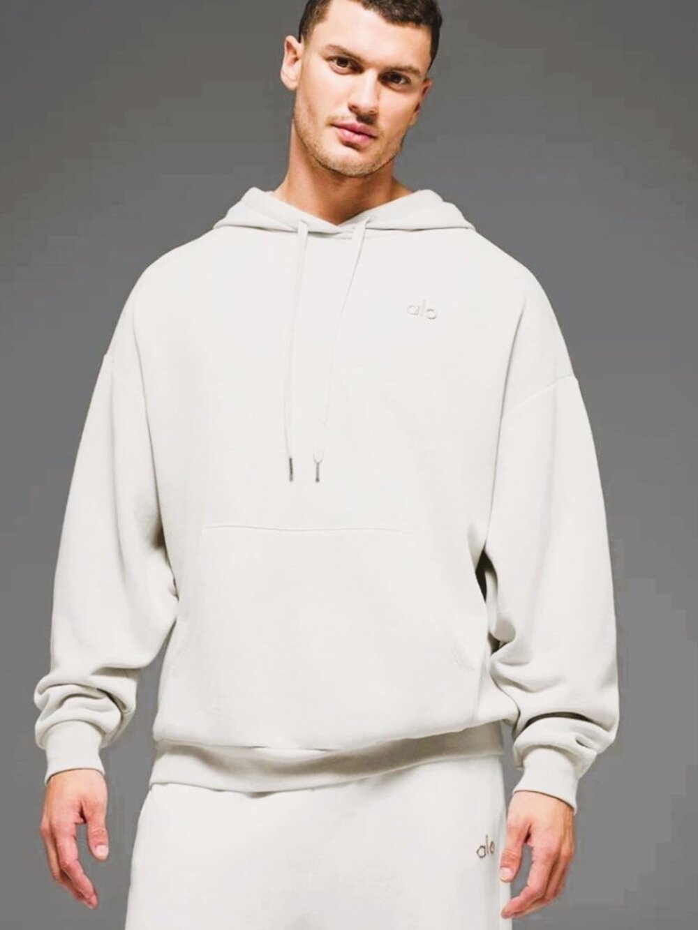 Alo Yoga Accolade Hoodie Men’s XL Ivory Off-White Fleece Pullover Drawstring